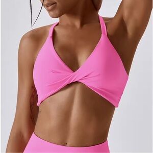 NWT Women Hot Pink Twist Front Sports Bra Padded Gym Fit Small DESCRIPTION